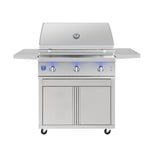 Atlas 36 inch freestanding gas grill on cart, front closed