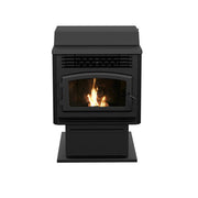Ventis 25-inch black direct vent pellet stove on pedestal