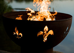 Fleur de Lis Round Steel Fire Bowl By Fire Pit Art